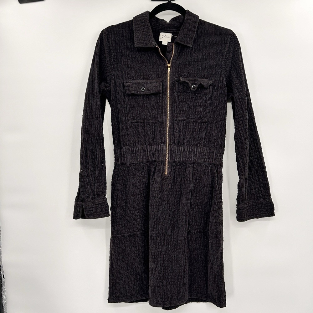 J. Crew Womens Zip-Front Cinched Dress In‎ Corduroy Size 2 Gray BK860 Utility